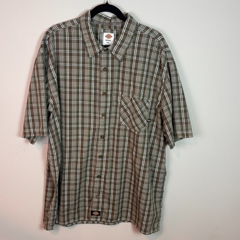 Dickies Mens Brown Work Button up Short Sleeve Cotton Blend Shirt 2XL workwear